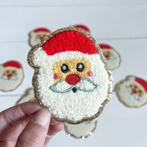 3.12&quot; Santa Iron On Chenille Patch with gold glitter trim