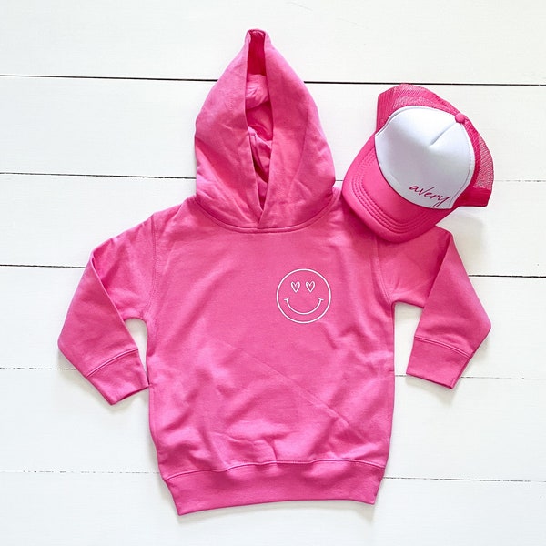 Peuter/Jeugd Hart Ogen Gezicht Hoodie Sweatshirt in Roze | | met lange mouwen fleece | schattige | | kinderen kinderen | zakken | gelukkig