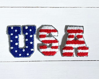 USA Chenille Letter Patches: American Flag Iron-On Applique