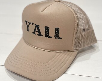 Y'ALL Cowboy Boots Trucker Hat | Country Concert Foam Mesh Cap