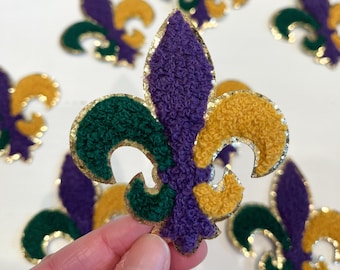 Fleur De Lis Chenille Iron On Patch: Gold Glitter Mardi Gras Decor