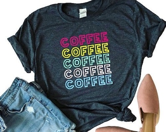 Rainbow Retro Coffee Graphic Tee | colorful | caffeine addict | soft | crewneck | bright