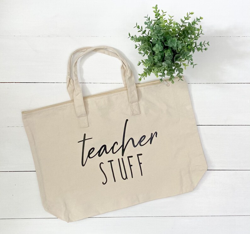 teacher gifts Teacher Stuff Canvas Tote in Natural gym bag mama dog mom life nurse gift gift ideas bride tote bag