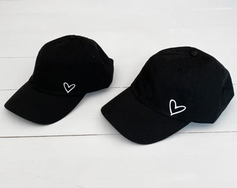 Mommy and Me Matching Heart Baseball Hats in Black | mini | mama | youth | ponytail hat | cute hats | matching set | mom life | love | gift