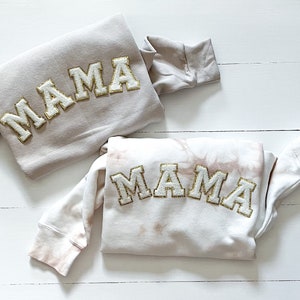 Mama Crewneck Sweatshirt: Sewn Chenille Letter Patch, Fleece Pullover
