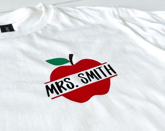 Apple Teacher Name Short Sleeve Tee Unisex  | personalized | teacher gift | first day of school | teaching | monogram | teacher shirt