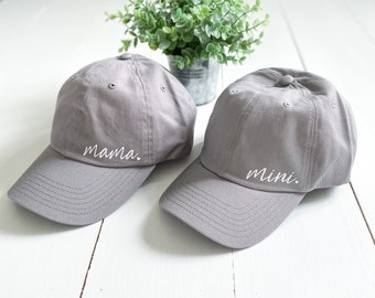 Gray Mama & Mini Baseball Hats | adjustable | mommy and me | mom life | daugher | kids | cap | cute matching hats | matching set | girls