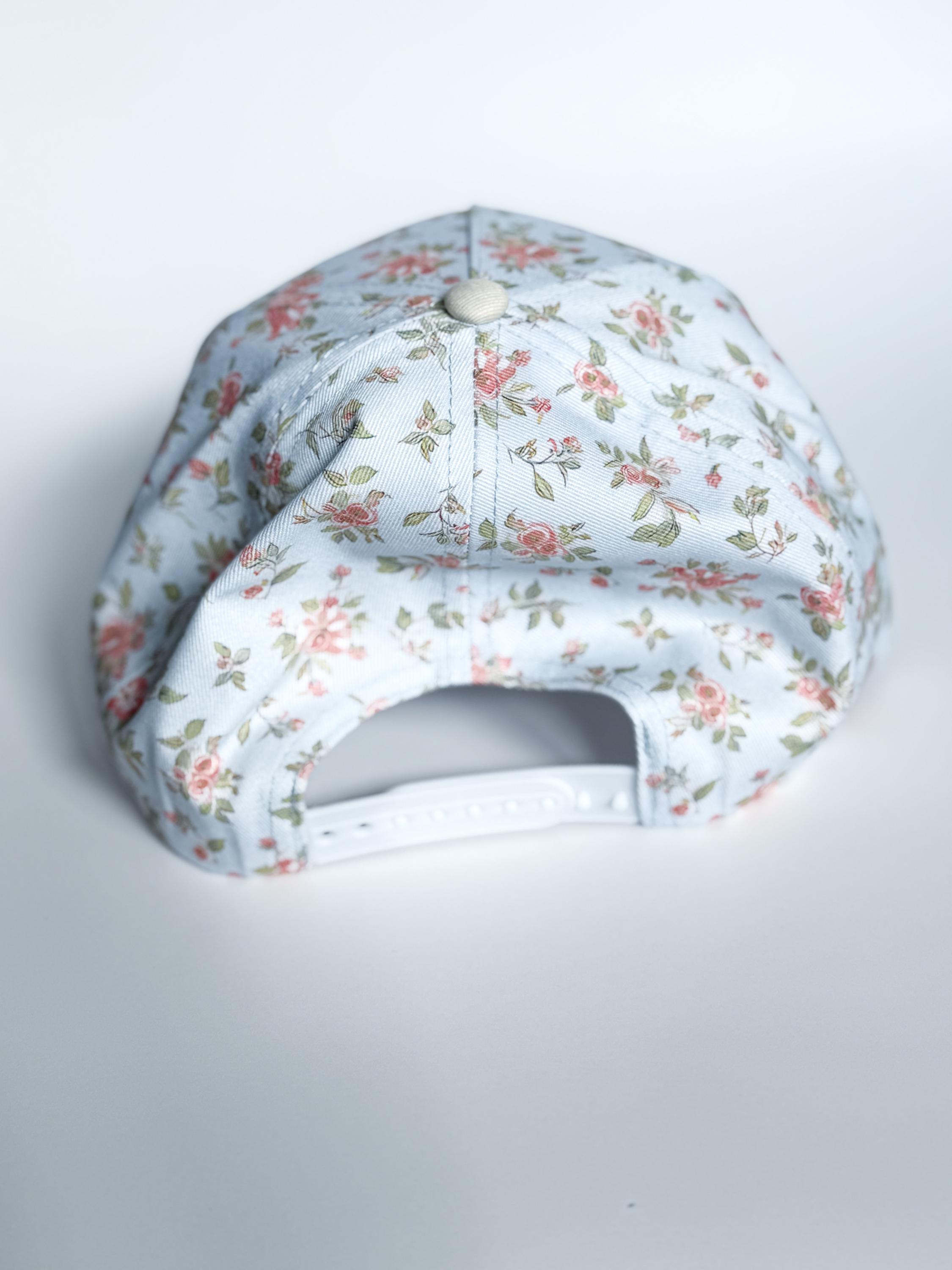 Adult Pink + Blue Floral Embroidered Bow Two Tone Trucker 