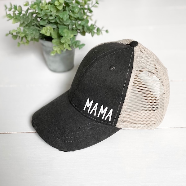 Distressed Black and Tan Mama Trucker Hat | adjustable hat | mom life | mama hat | mommin | gifts for her | cute mama hat | mom gift