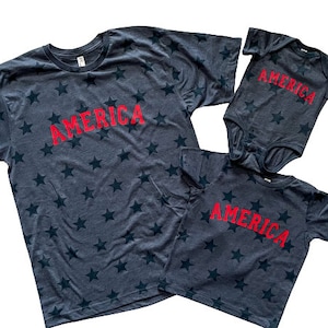 Navy Blue Star America Matching Family Shirts: 4th of July