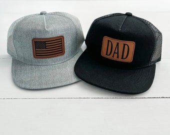 Adult Leatherette Patch Trucker Hat: American Flag, Dad Hat