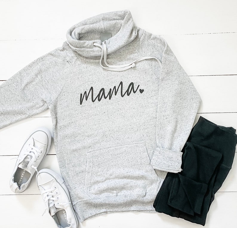 Mama Cowl Neck Fleece Sweatshirt Gray Cursive Heart - Etsy