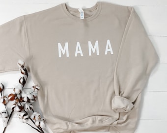 Mama Graphic Sweatshirt: Sand-Colored Unisex Mom Life Pullover