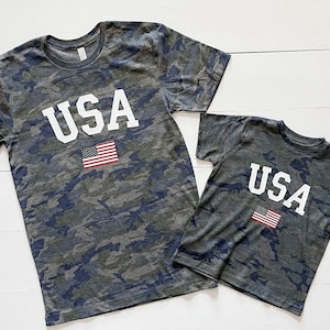 Matching Camo USA Flag Tees: Patriotic Family Shirts