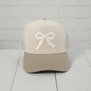 Adult Two-Tone Embroidered Bow Patch Mesh Back Trucker Hat