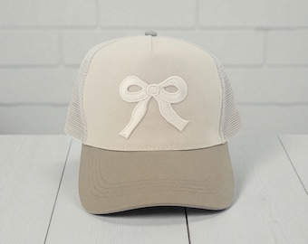 Adult Two-Tone Embroidered Bow Patch Mesh Back Trucker Hat