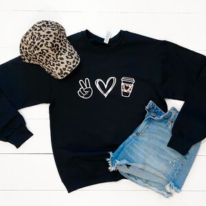 Peace Love Coffee Sweatshirt: Leopard Print Latte Crewneck