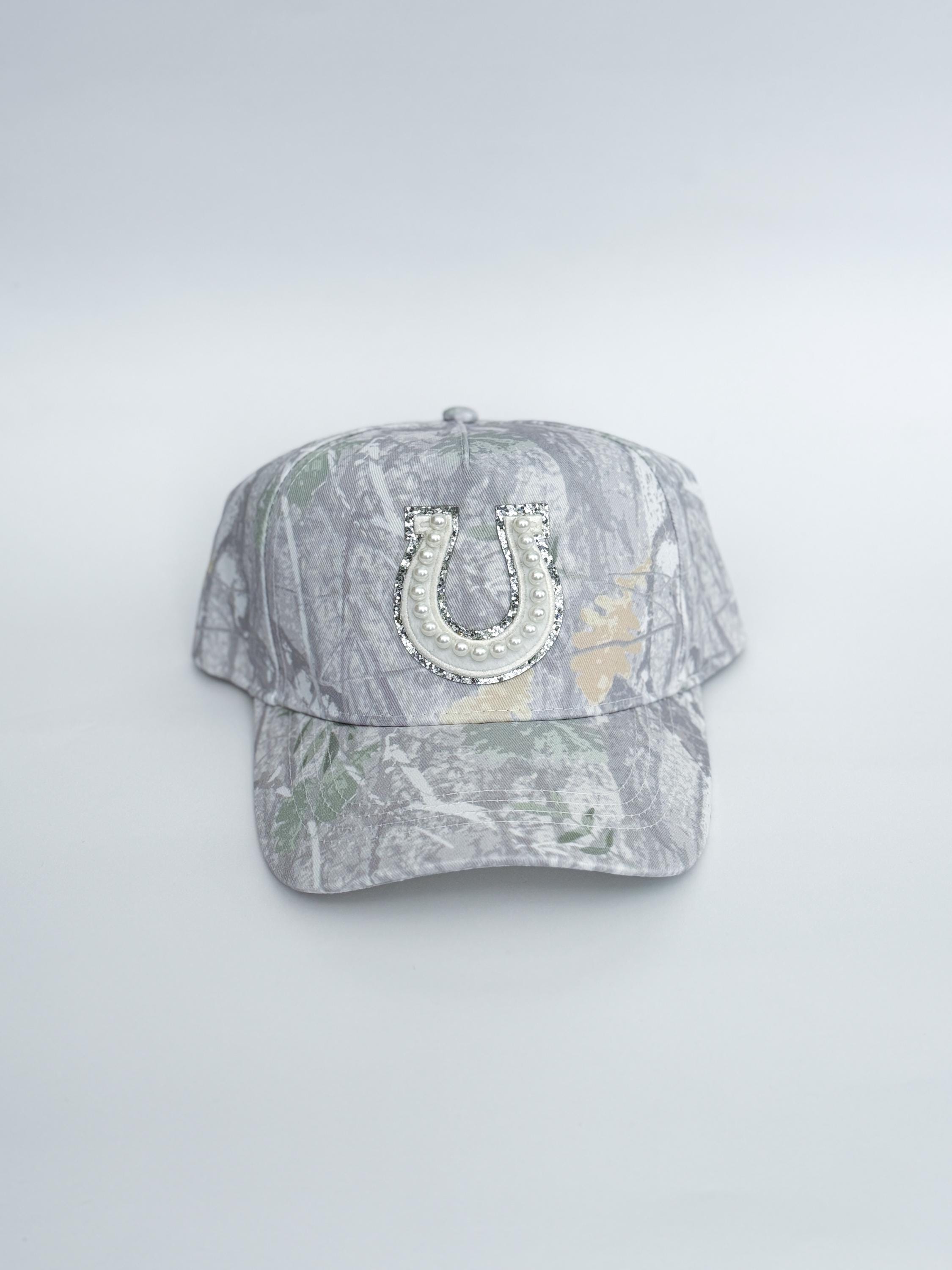?BABE ?Pink White & Camo Trucker Hat with Pearls Baby Pink/light Pink Pearl Bow Bling Trucker Hat- Otto  main image 2