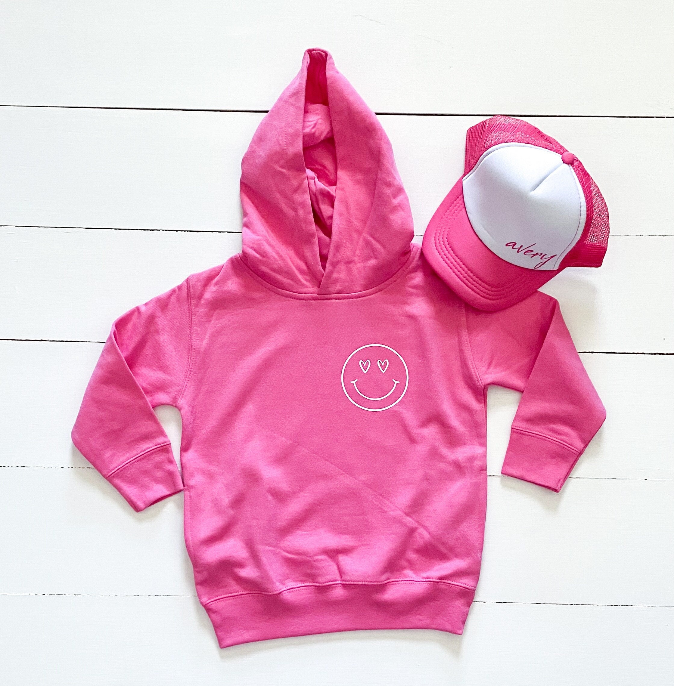 Toddler/youth Heart Eyes Face Hoodie Sweatshirt in Pink Long - Etsy