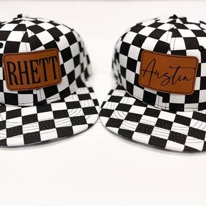 Personalized Youth Trucker Hat: Black & White Checkered Patch