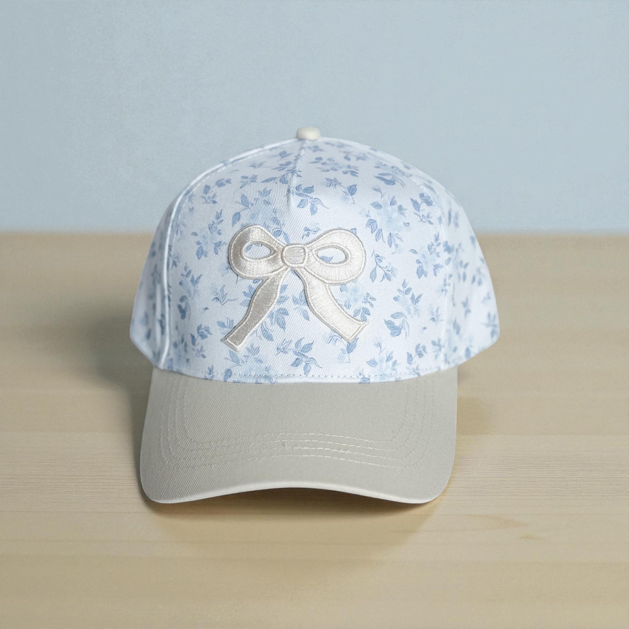 Adult Blue Floral Embroidered Bow Two Tone Trucker Hat - Etsy display picture 1