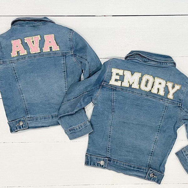 Toddler | Little Girls Name Letter Patch Jean Jacket | custom jacket | initials | chenille letter patch | gifts for her | customized gift