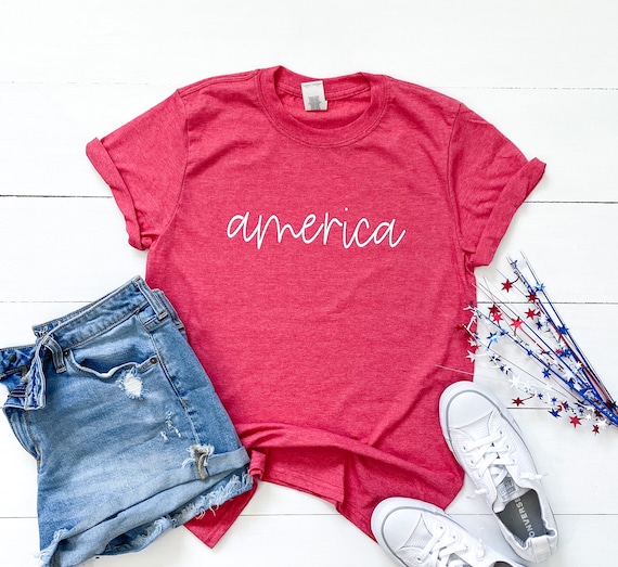America Cursive Font Graphic Tee tshirt Merica patriotic | Etsy