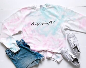 Cotton Candy Tie Dye Mama Sweatshirt: Fleece Pullover
