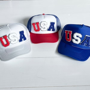 Adult Red White & Blue USA Letter Patch Foam Trucker Hat