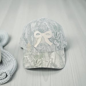 Adult White Camo Embroidered Bow Patch Adjustable Baseball Hat