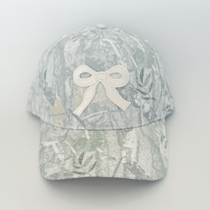 Adult White Camo Embroidered Bow Patch Adjustable Baseball Hat