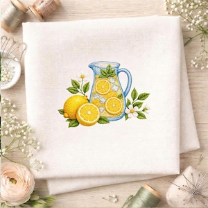Lemon Embroidery Design, Summer Lemon, Lemonade Jar Glass Basket, Summer Vacation Machine, Citrus Fruit Pattern – DST PES JEF, 5 Size image 2
