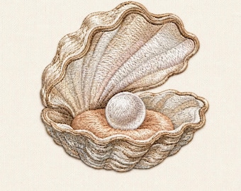 Oyster Pearl Seashell Machine Embroidery Design, Coastal Beach Shell, Coastal Pattern, Machine Embroidery PES DST