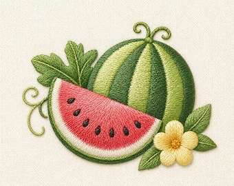 スイカの刺繍デザイン、夏のフルーツ刺繍ファイル、かわいいスイカのスライスパターン、サテンステッチ PES DST EXP、トロピカル刺繍