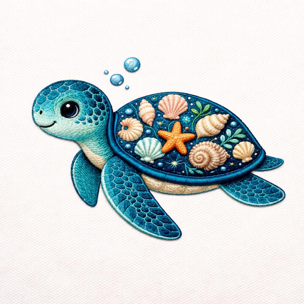 Embroidered Turtle Simple Sea Turtle Embroidery Design, Coastal Turtle Machine Embroidery File ...