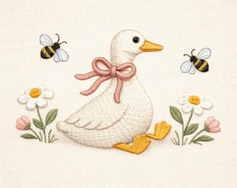 かわいいガチョウの刺繍デザイン、コテージコア刺繍デザイン、赤ちゃんガチョウの刺繍、赤ちゃん用刺繍 – DST PES JEF、5サイズ