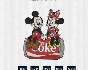 Cute Cartoon Couple Embroidery Design | Sitting on Soda Can | Trendy Embroidery Design for Apparel