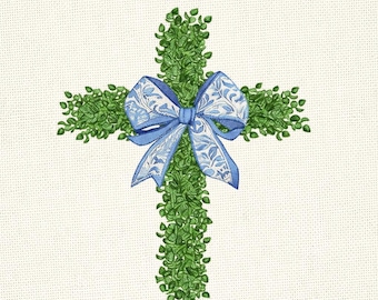 シノワズリボウのキリスト教の神の刺繍デザイン、春の花のデザイン、イースターのキリスト教の十字架の刺繍、十字架の緑のファイル、DST JEF PES