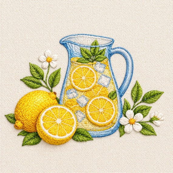 Lemon Embroidery Design, Summer Lemon, Lemonade Jar Glass Basket, Summer Vacation Machine, Citrus Fruit Pattern – DST PES JEF, 5 Size