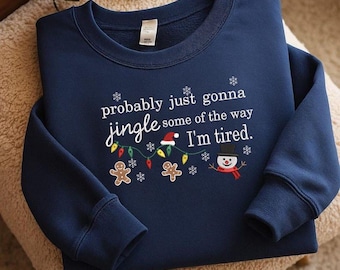 面白いクリスマス刺繍デザイン、疲れたからジングルを少しだけ鳴らそう、ホリデーミシン刺繍ファイル、クリスマスの名言ステッチ