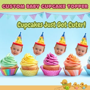 Custom Baby Face Cupcake Toppers – Personalized Birthday Party Decor, Cupcake Toppers, Custom photo Cupcake Toppers,  face on a stick