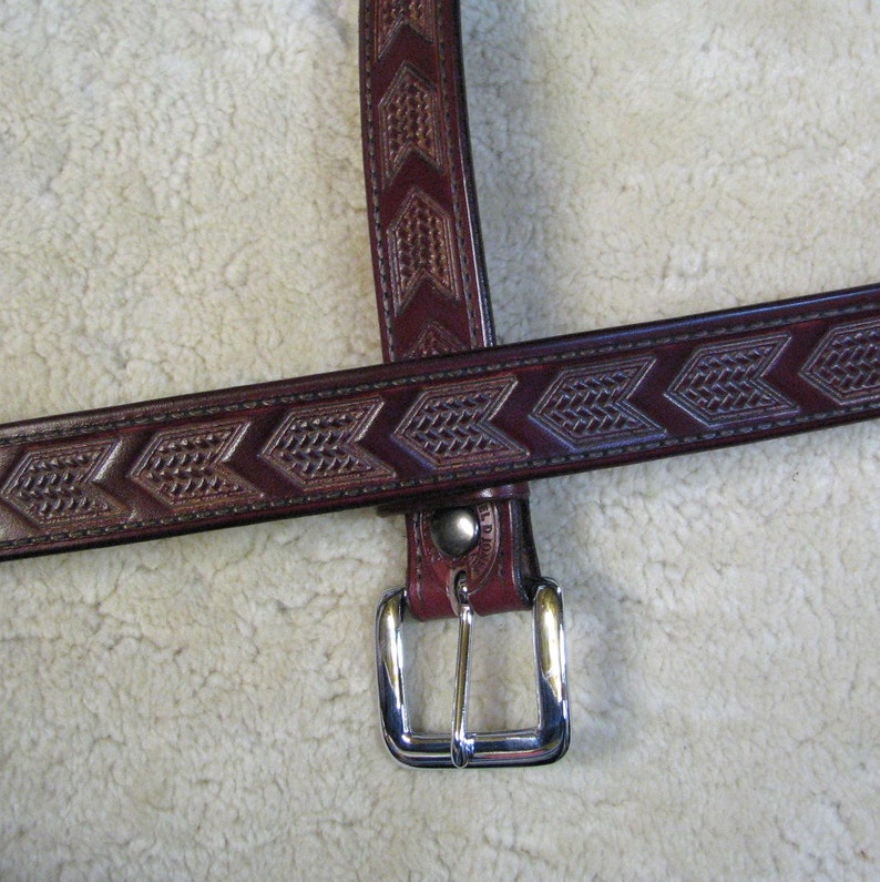 Hand-tooled Leather Belt B11061 Chevrons in your Color Choice FREE USA Shipping image 1