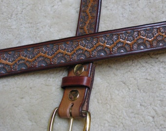 Hand-tooled Leather Belt - B13025 - "Flower Garden"