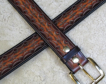 Hand-tooled Leather Belt - B21010 in Browns and Mahogany - Free US Shipping