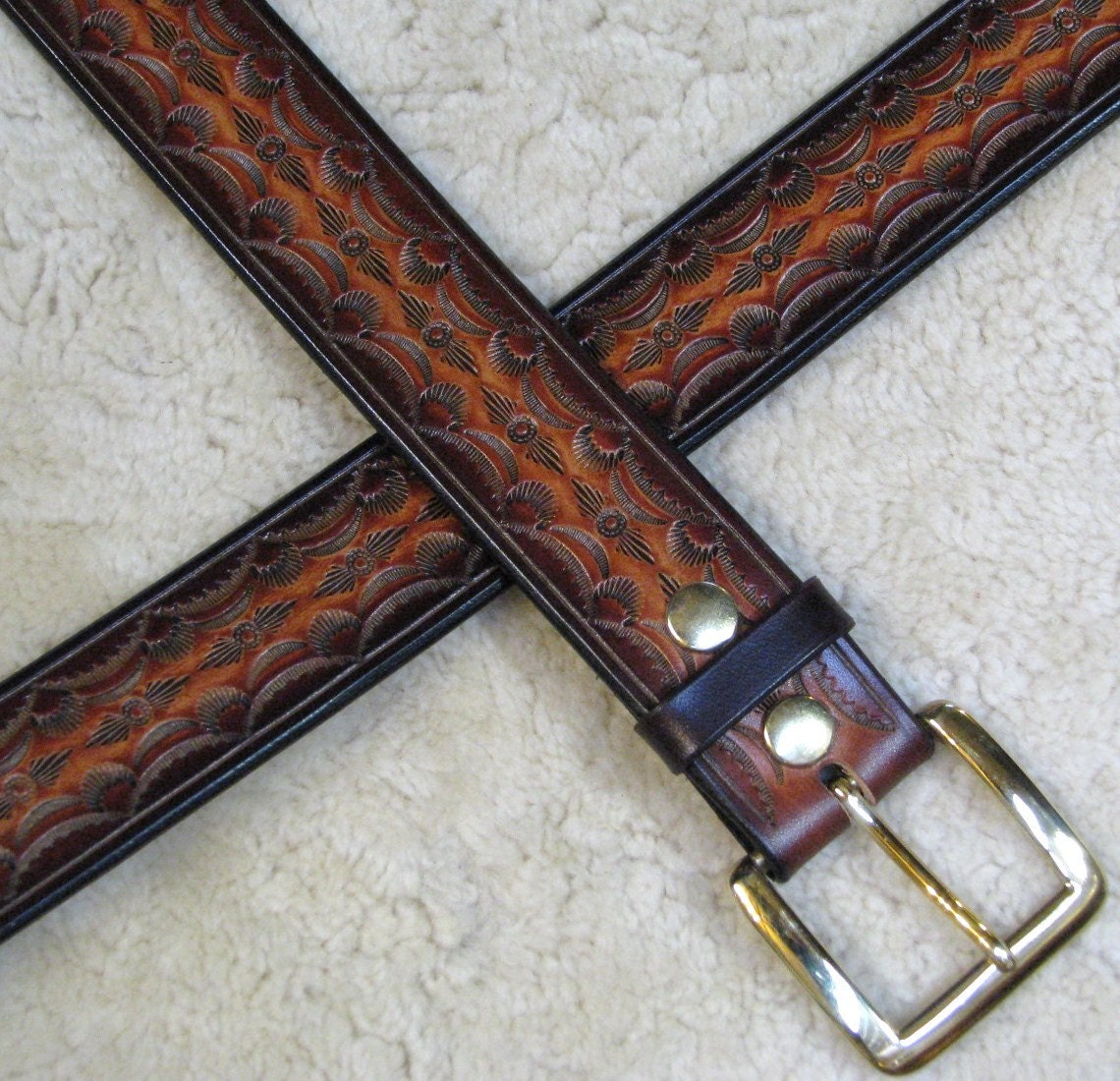 Hand-tooled Leather Belt B21010 in Browns and Mahogany - Etsy
