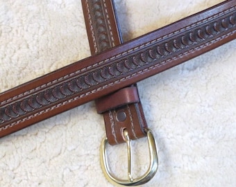 Hand-tooled Heavy Leather Belt - B11094S - Nylon-Stitched - Snap-on buckle.  Ships Free in the USA