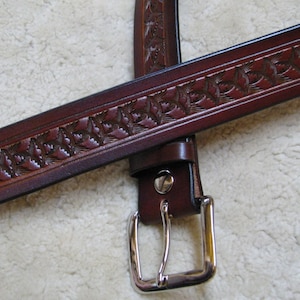 Hand-tooled Leather Belt - design B21020 in your color choice, Made-to-Order - Free US Shipping