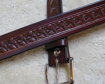 Hand-tooled Leather Belt - design B21020 in your color choice, Made-to-Order - Free US Shipping