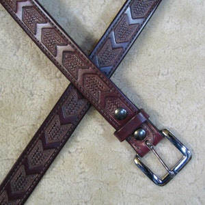 Hand-tooled Leather Belt B11061 Chevrons in your Color Choice FREE USA Shipping image 3