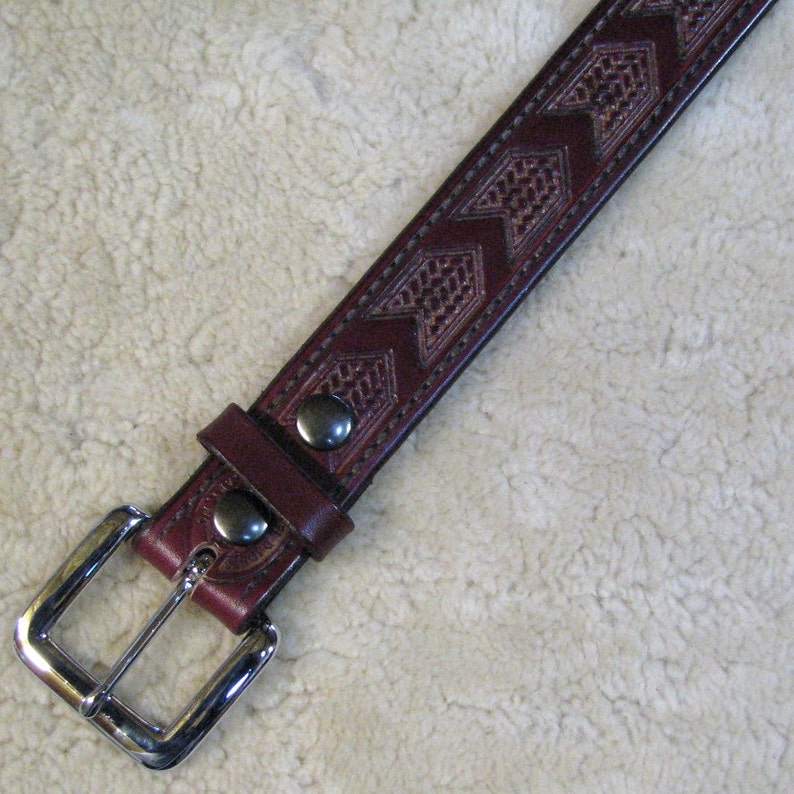 Hand-tooled Leather Belt B11061 Chevrons in your Color Choice FREE USA Shipping image 2